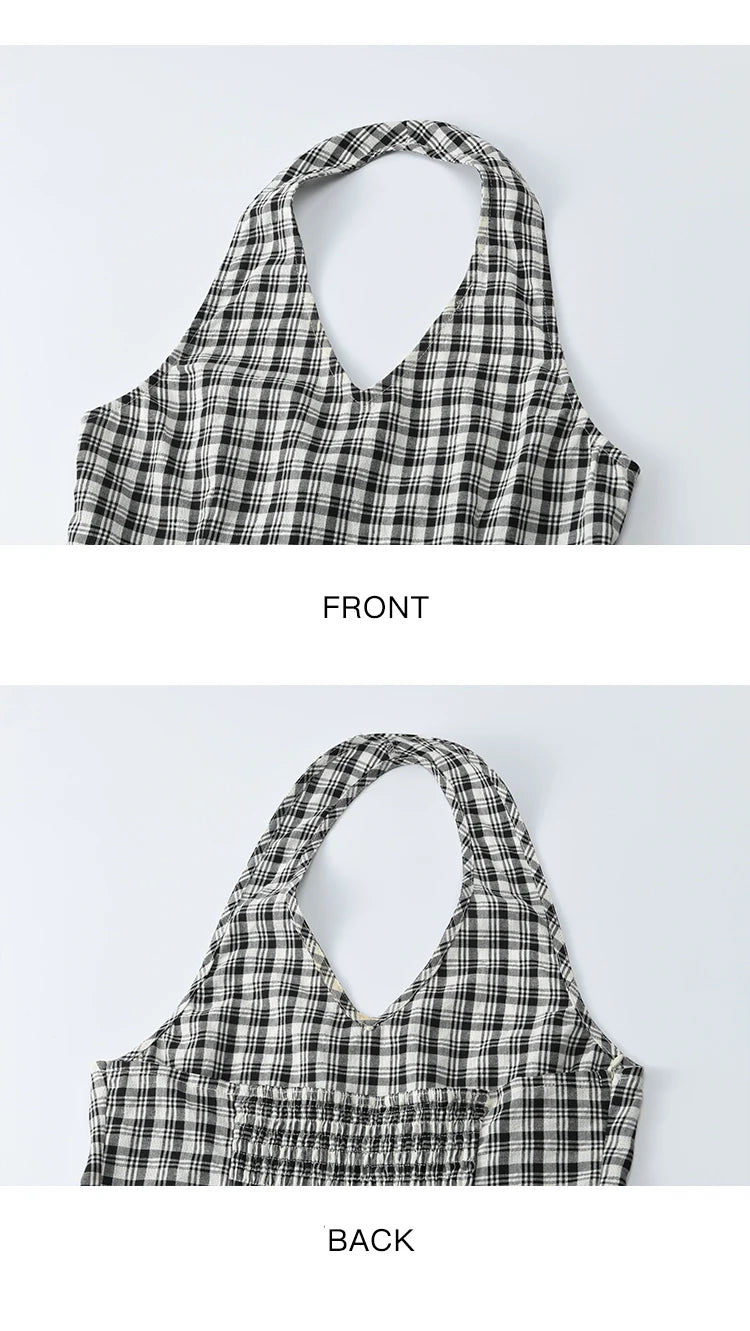 MISHOW Black Hanging Neck Plaid Blouse Backless V-Neck MXE35X1822