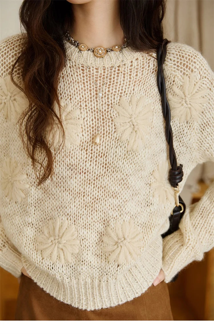 Mishow Apricot Hook Flower Wool Blend Lazy Sweater MXE47Z2577