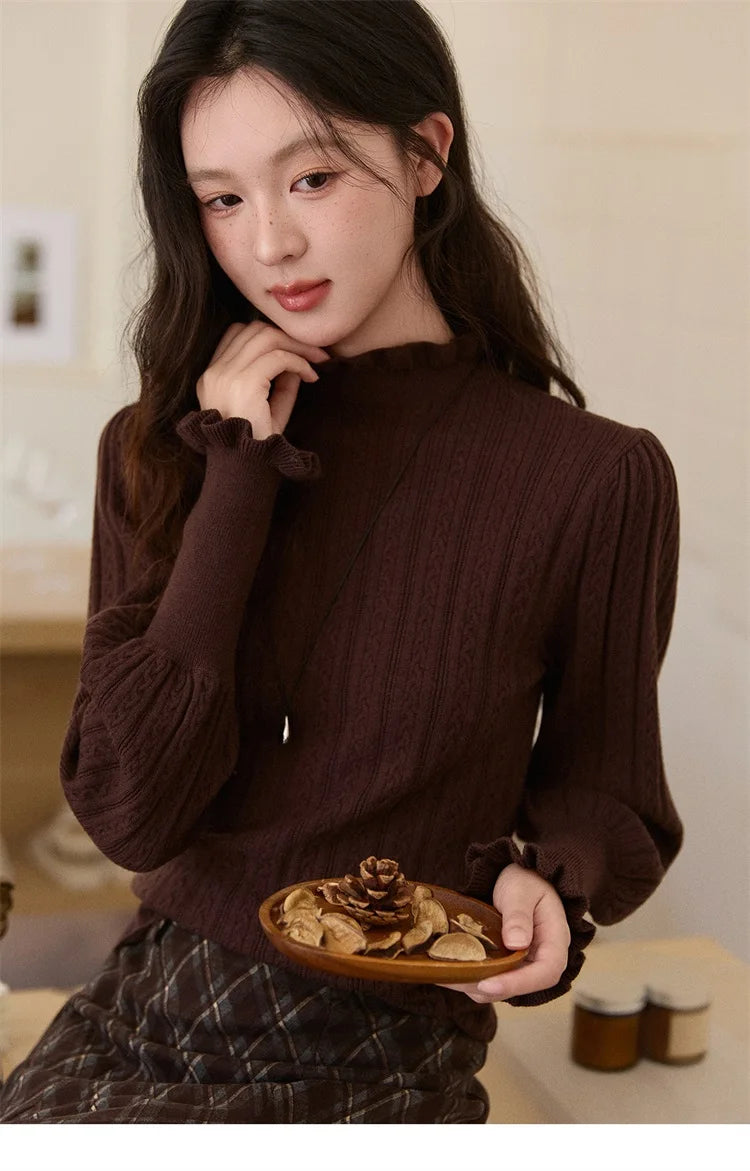 Mishow Half Turtleneck Ruffle Lantern Sleeve Top MXE93Z2810