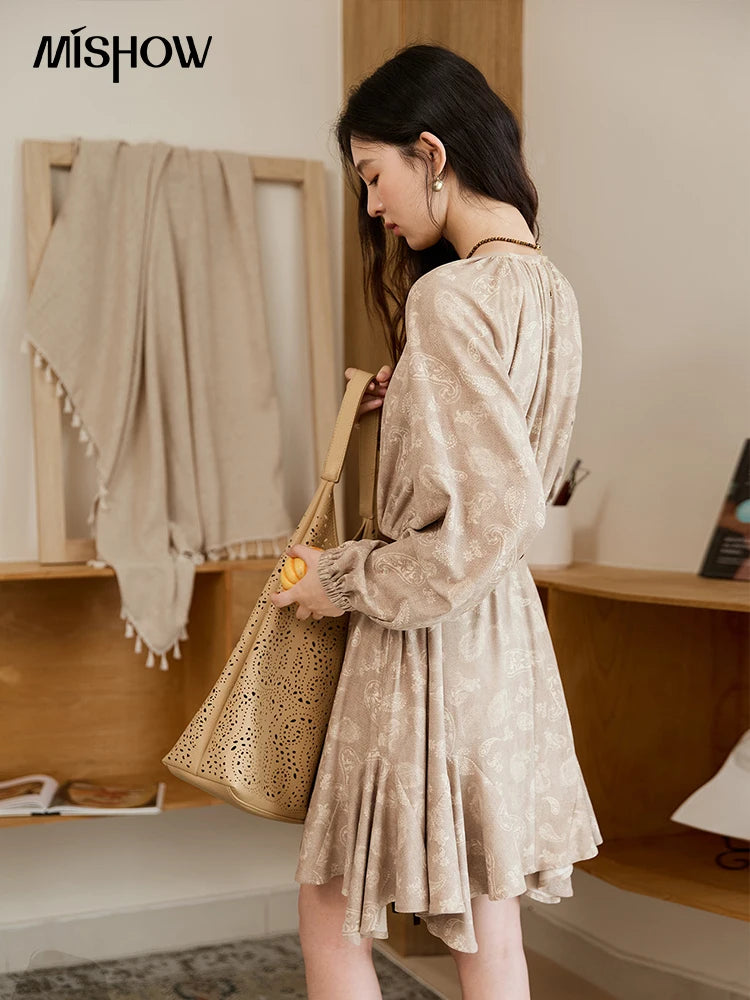 Mishow Cashew Flower Irregular Hem Mid-Length Dress MXE48L2513