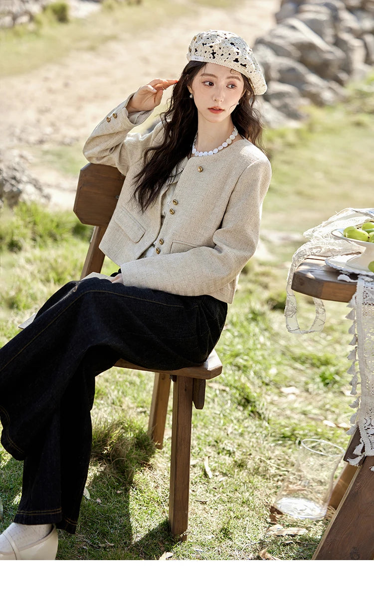 MISHOW Xiaoxiangfeng Long Sleeve Jacket Button Short Coat MXE11W0713