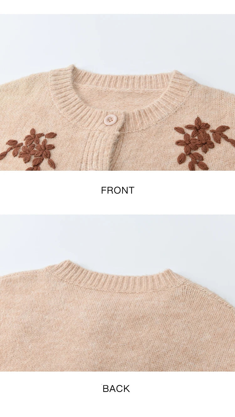 Mishow Floral Embroidery Round Neck Wool Cardigan MXE86Z2724