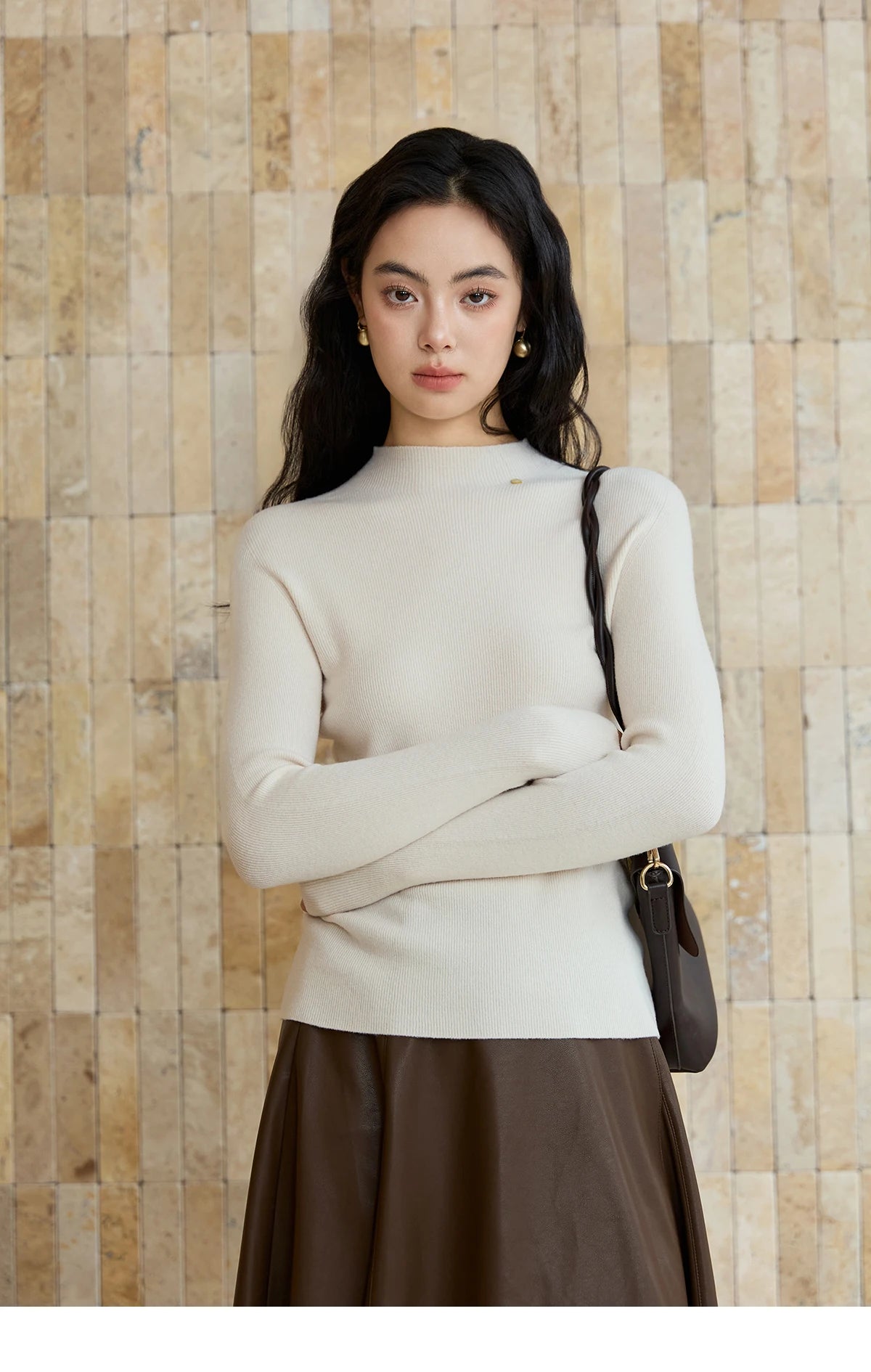 Mishow Minimalist Mock Neck Slim Pullover MXE48Z2583