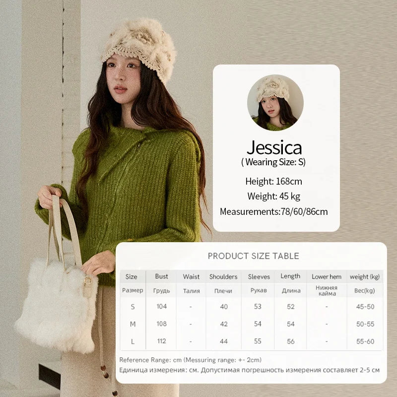 Mishow Green Wool Blend Long-Pile Large Lapel Pullover MXE90Z2760