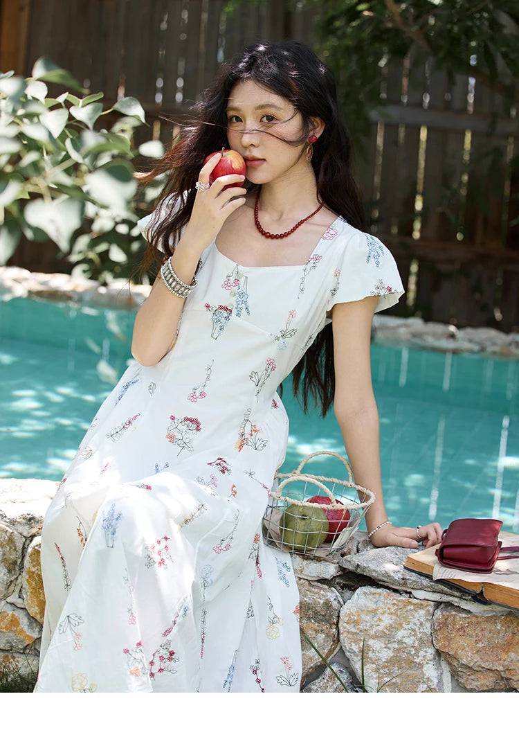 Mishow French Embroidery Square Neck Puff Sleeve Dress MXE39L2389