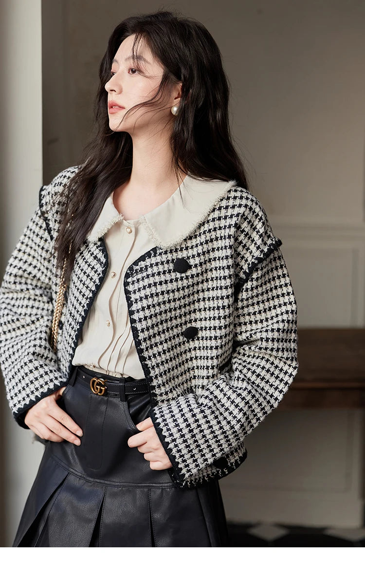 Mishow Red Plaid Double Breasted Tweed Jacket MXD56W0631