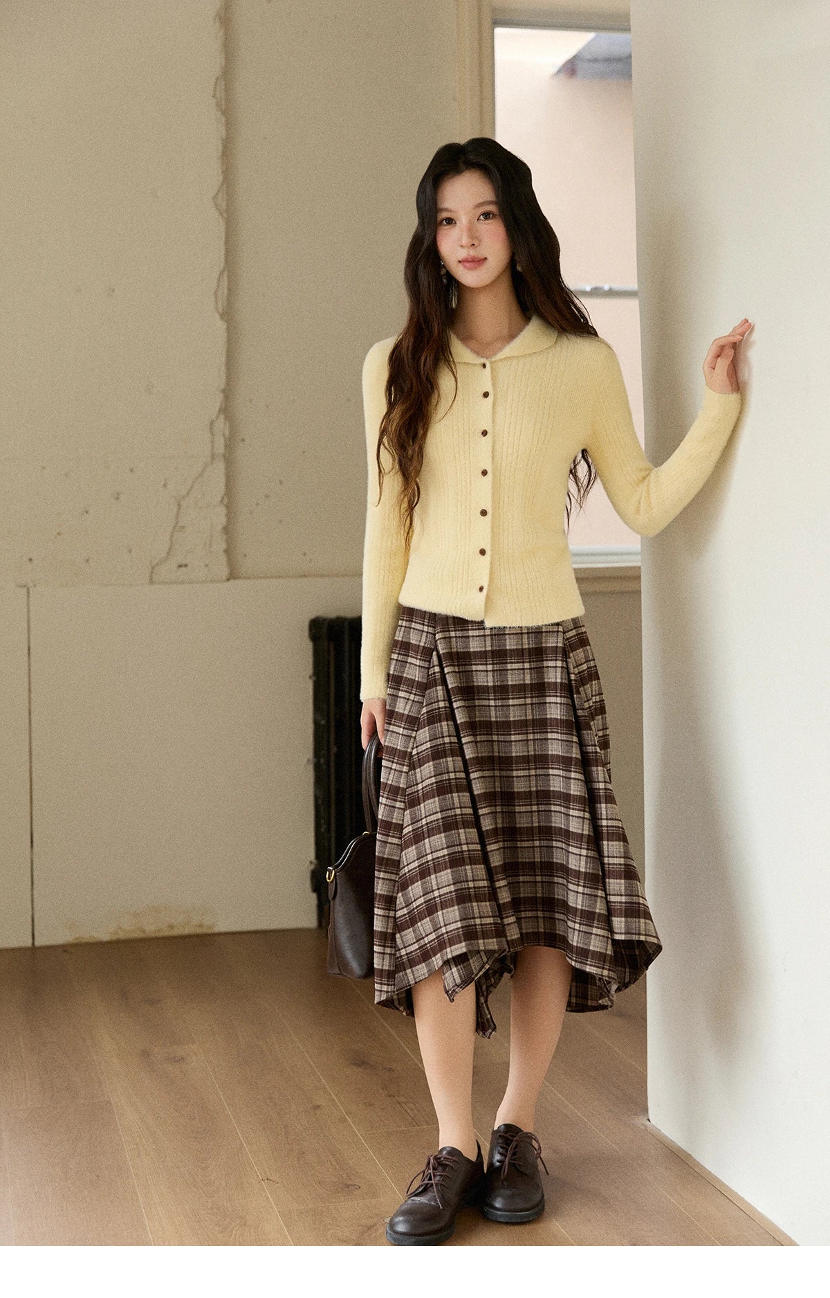 Mishow Yellow Imitation Mink Fur Turn-Down Cardigan MXE89Z2671