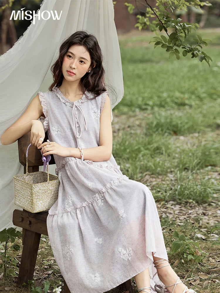 Mishow Round Neck Ruffled Sleeveless Embroidered Dress MXE33L2231