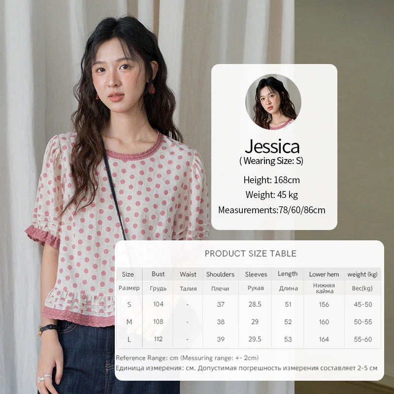 MISHOW Pink Polka Dot Puff Sleeve Blouse MXE37X1900