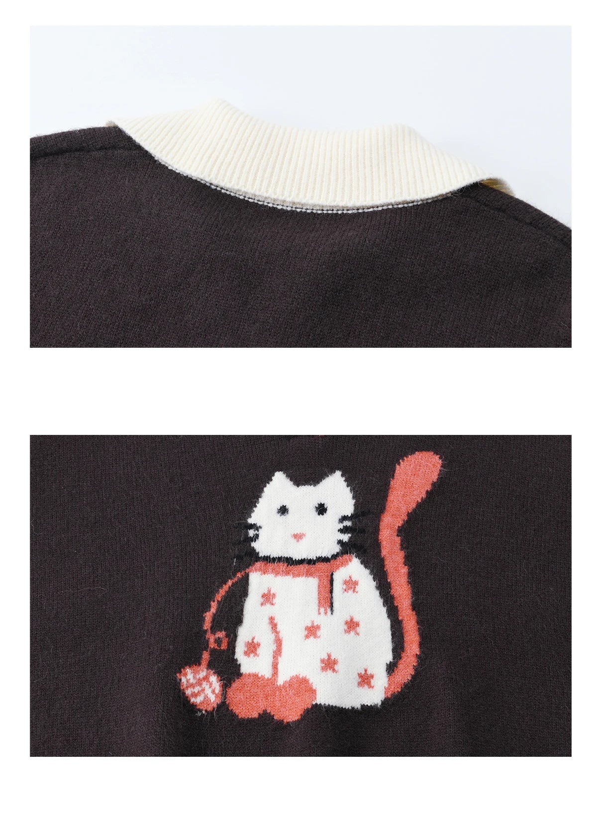 Mishow Retro Arctic Fleece Color Block Cat Sweater MXE90Z2835