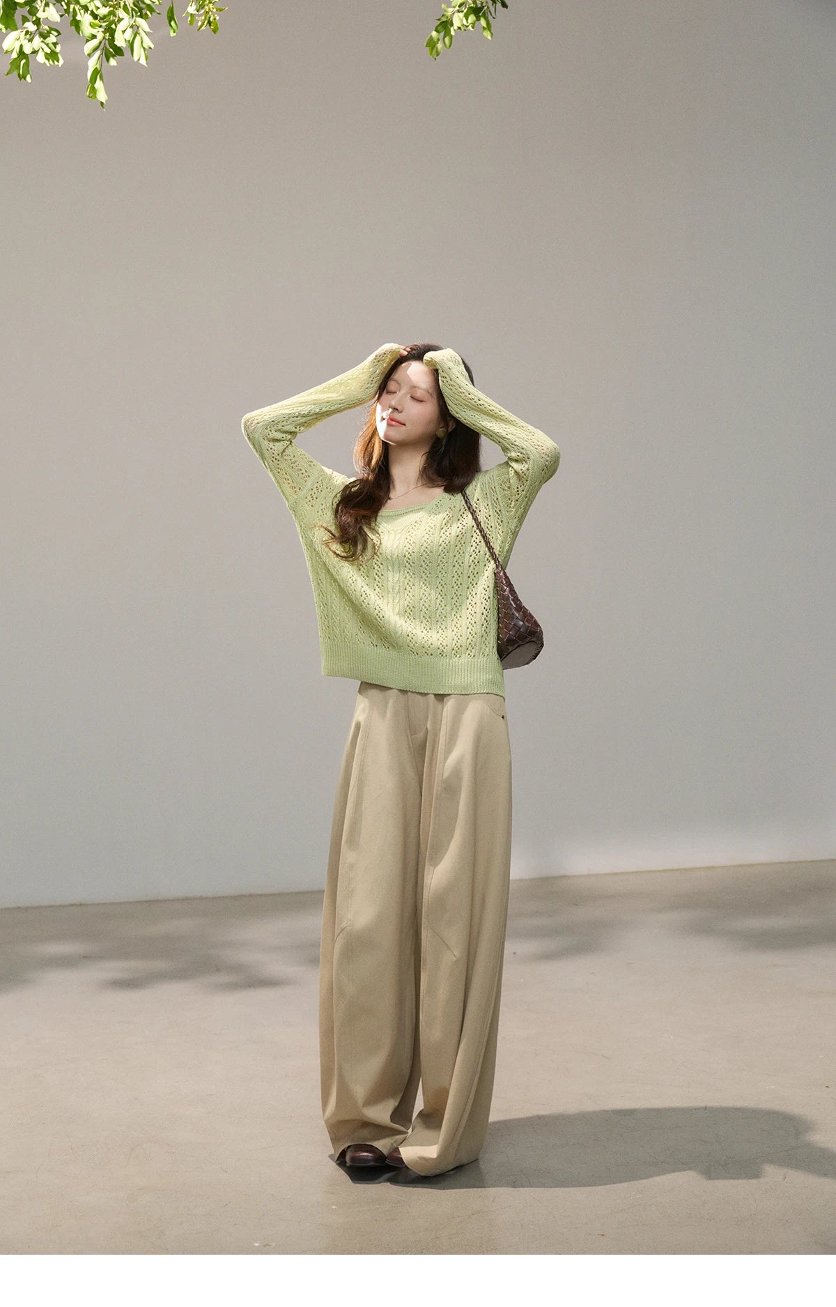 Mishow Green Hollow Cable Knit Top & Camisole Set MXF16T1524