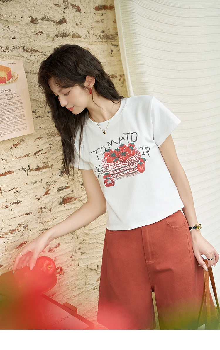 MISHOW Red Casual Shorts High Waist Loose Straight Leg Pockets MXD25K0679