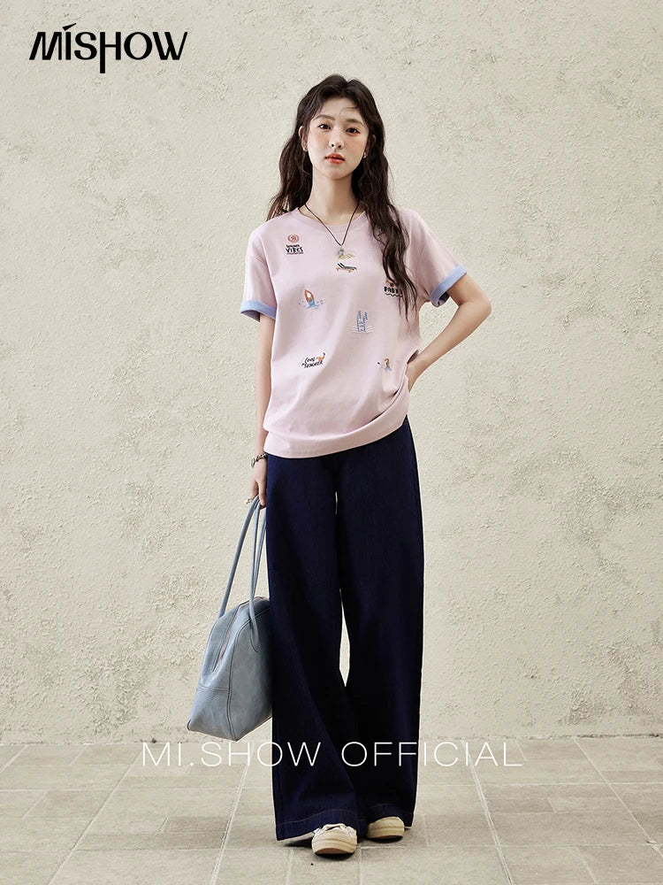 Mishow Embroidered Cartoon Round Neck Tee MXE16T0506