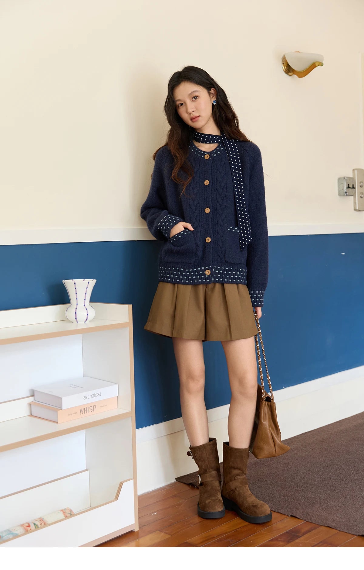 Mishow Yellow Cable Knit Hand-Drawstring Cardigan MXE47Z2566