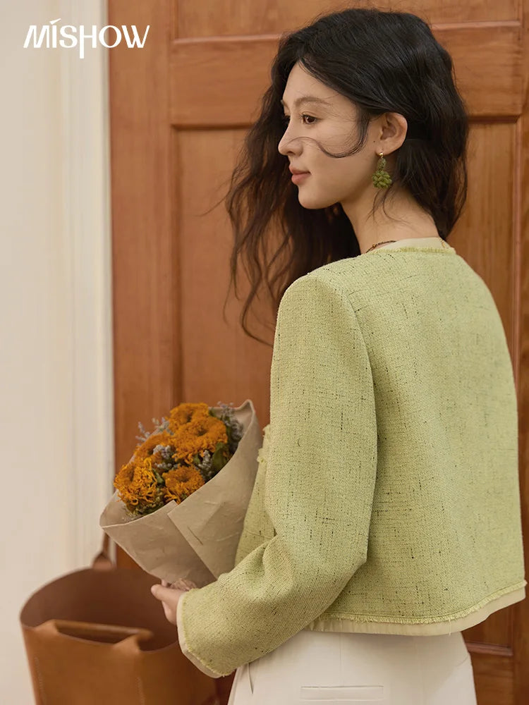 MISHOW Green Fragrant Short Coat Metal Buttons Symmetric Pocket MXE41W0796