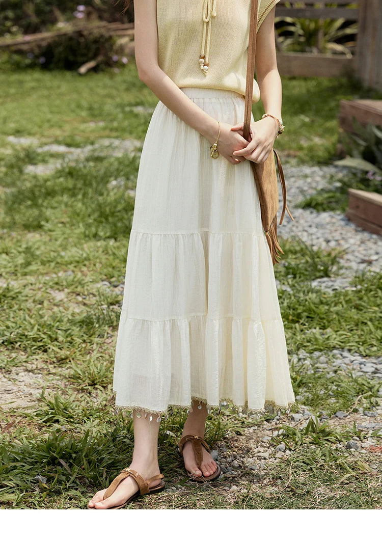 MISHOW Elastic Waist Shell Webbing A-Line Skirt Slimming MXE33B0708