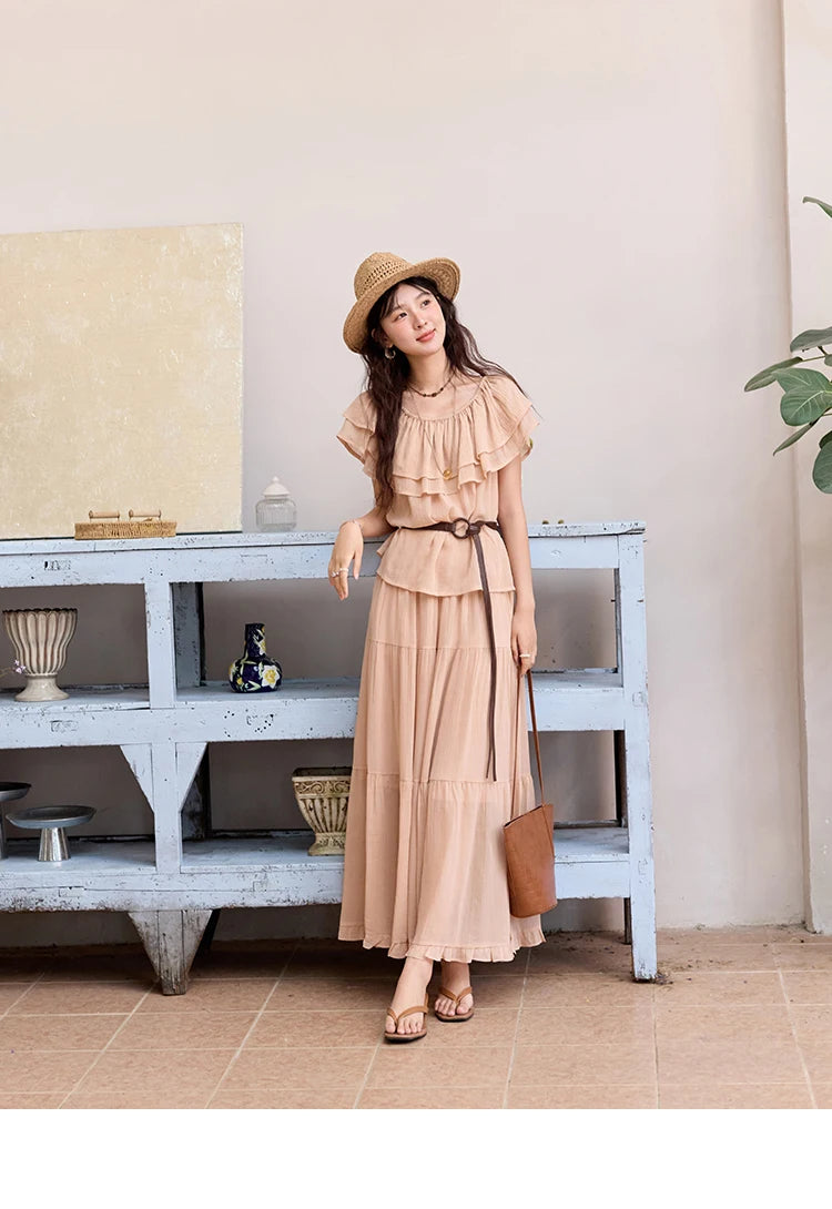 Mishow Lotus Leaf Edge Off Shoulder Top & Elastic Skirt Set MXE36T0637