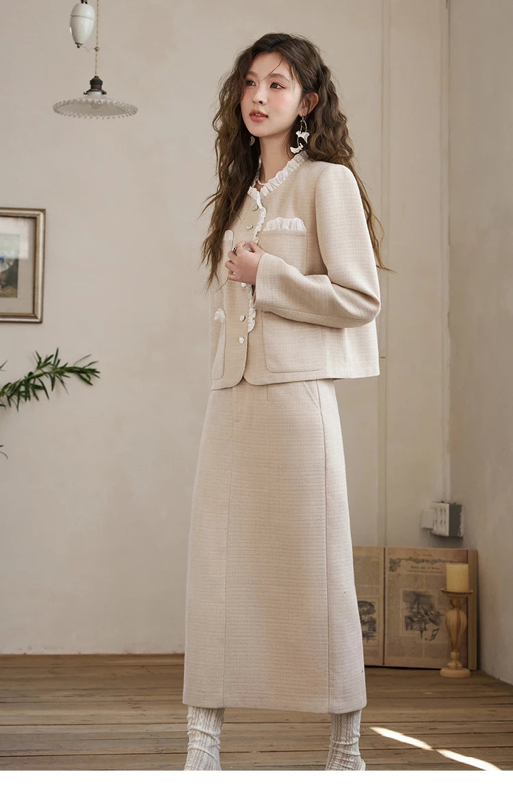 Mishow French Fragrant Collar Coat & Split Back Skirt Set MXD12W0274