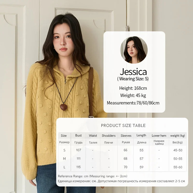 Mishow Yellow Zipper Turn-Down Collar Cardigan MXE49Z2619
