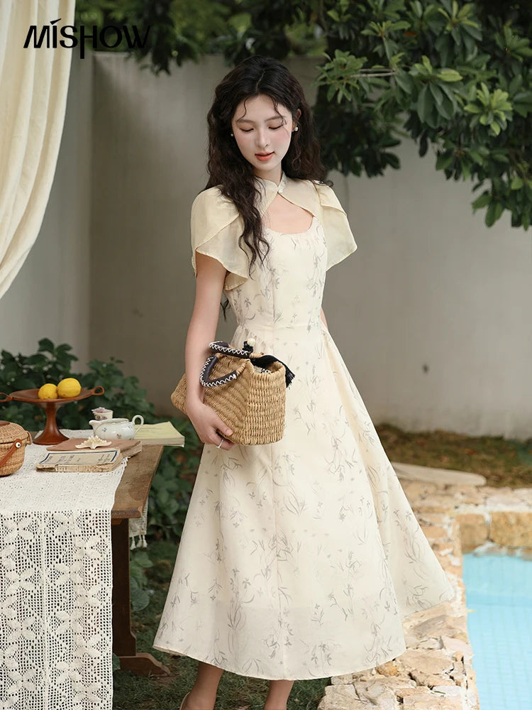 Mishow Cheongsam Floral Hollow Out Chiffon Dress MXD23L1799