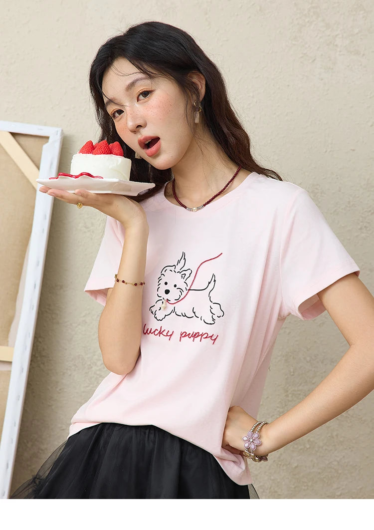 Mishow Cute Puppy Printed Short Sleeve Tee MXE36T0640