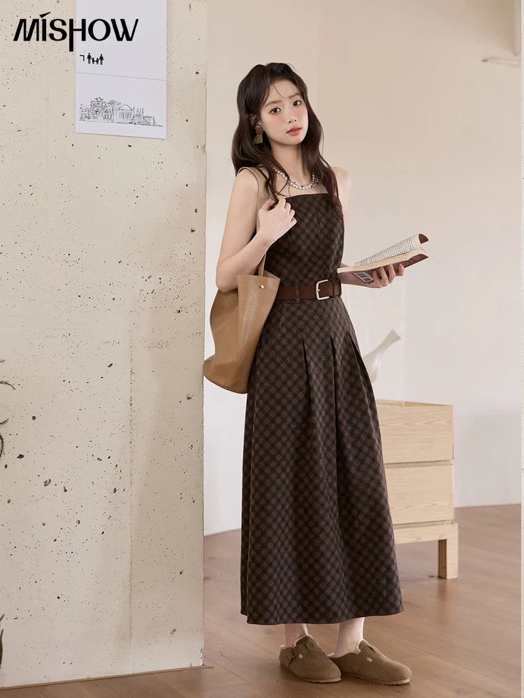 Mishow Plaid Sleeveless Square Collar Slip Dress MXE51L2538