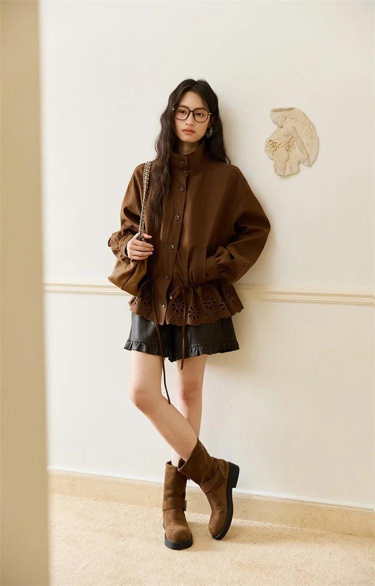 Mishow Hollow Embroidered Drawstring Waist Trench MXE48W0855