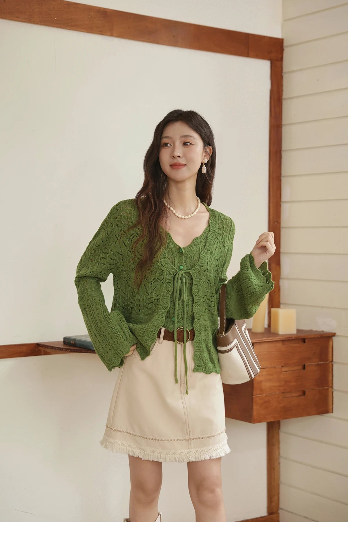 Mishow Flared Sleeve Lace-Up Cardigan & Camisole Set MXE42T0717
