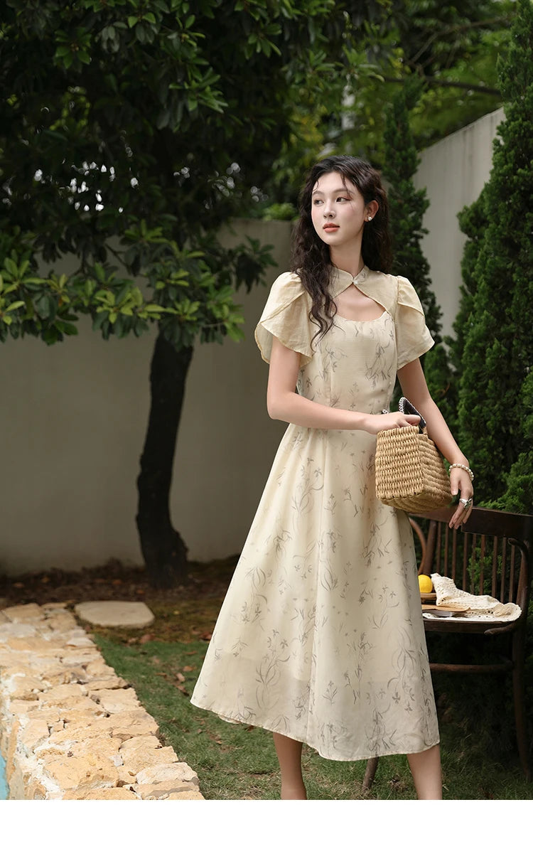 Mishow Cheongsam Floral Hollow Out Chiffon Dress MXD23L1799