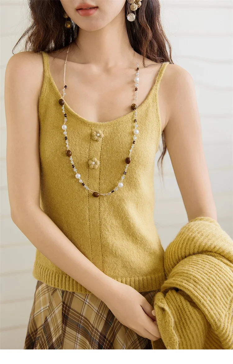 Mishow Yellow V-Neck Cardigan & Slim Camisole Set MXE45T0742