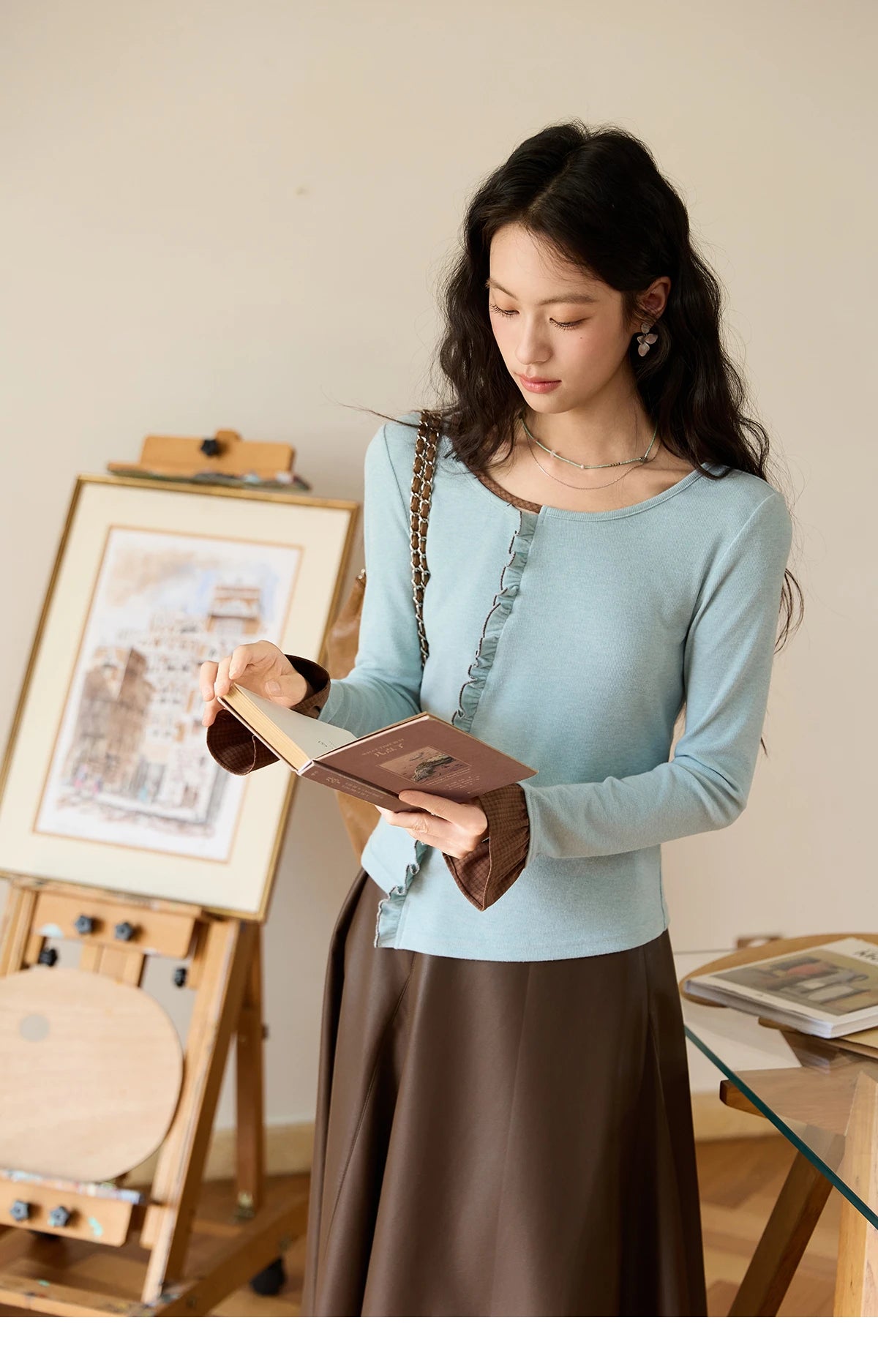 MISHOW PU Leather A-Line Skirt High Waist Retro Coffee MXE45B2412