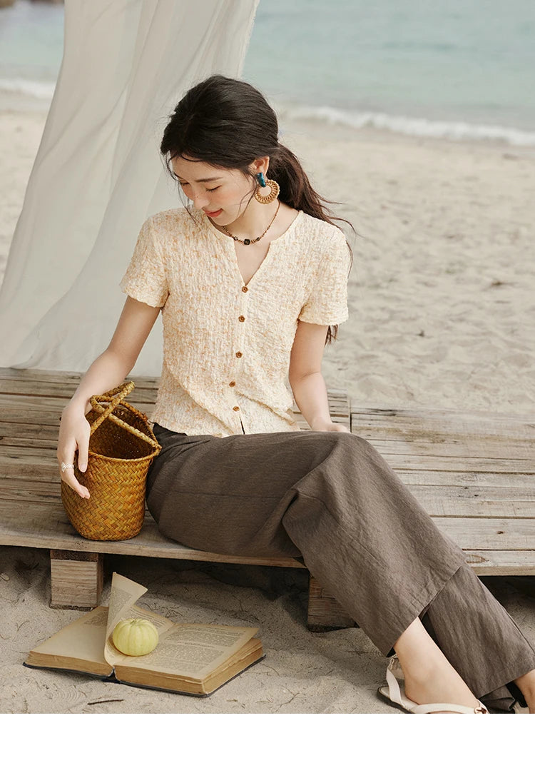 Mishow V-Neck Print Knit Slim Tee MXE31Z1234