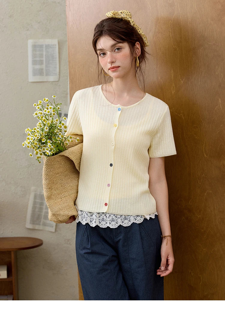 Mishow Short Sleeve Round Neck Summer Cardigan MXE34Z1268