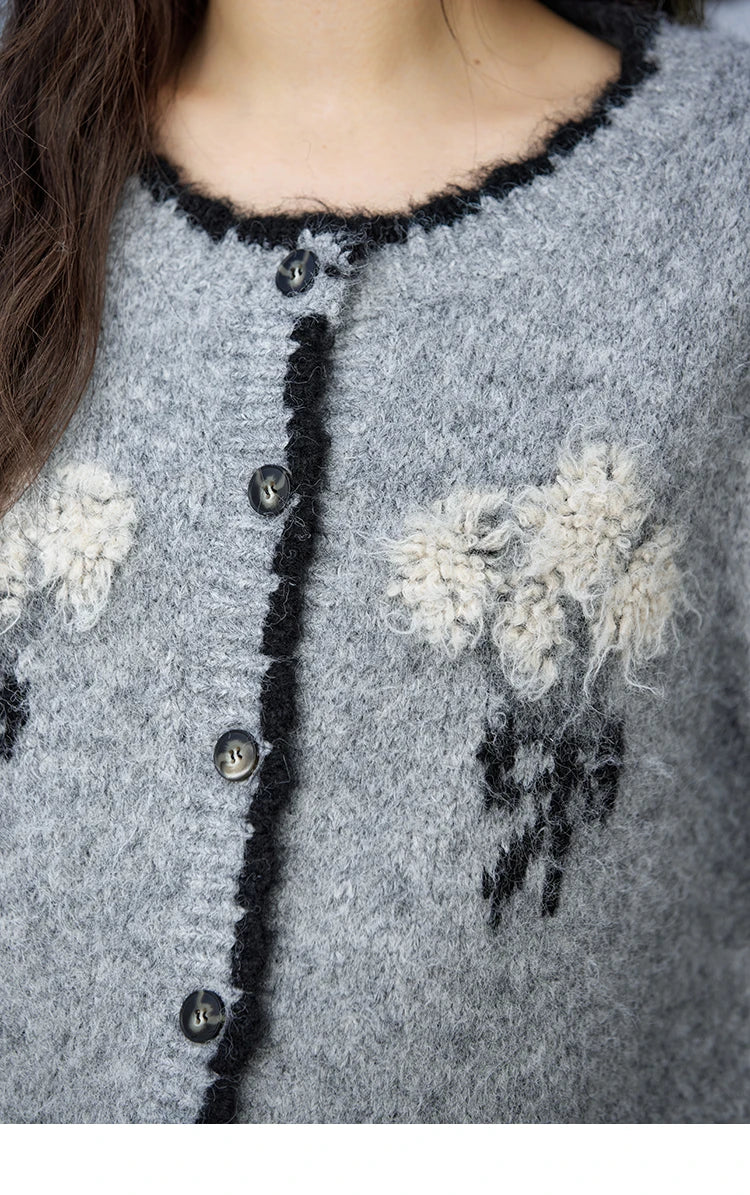 Mishow Wool Blend Bouquet Embroidery Color Clash Cardigan MXD54Z0951