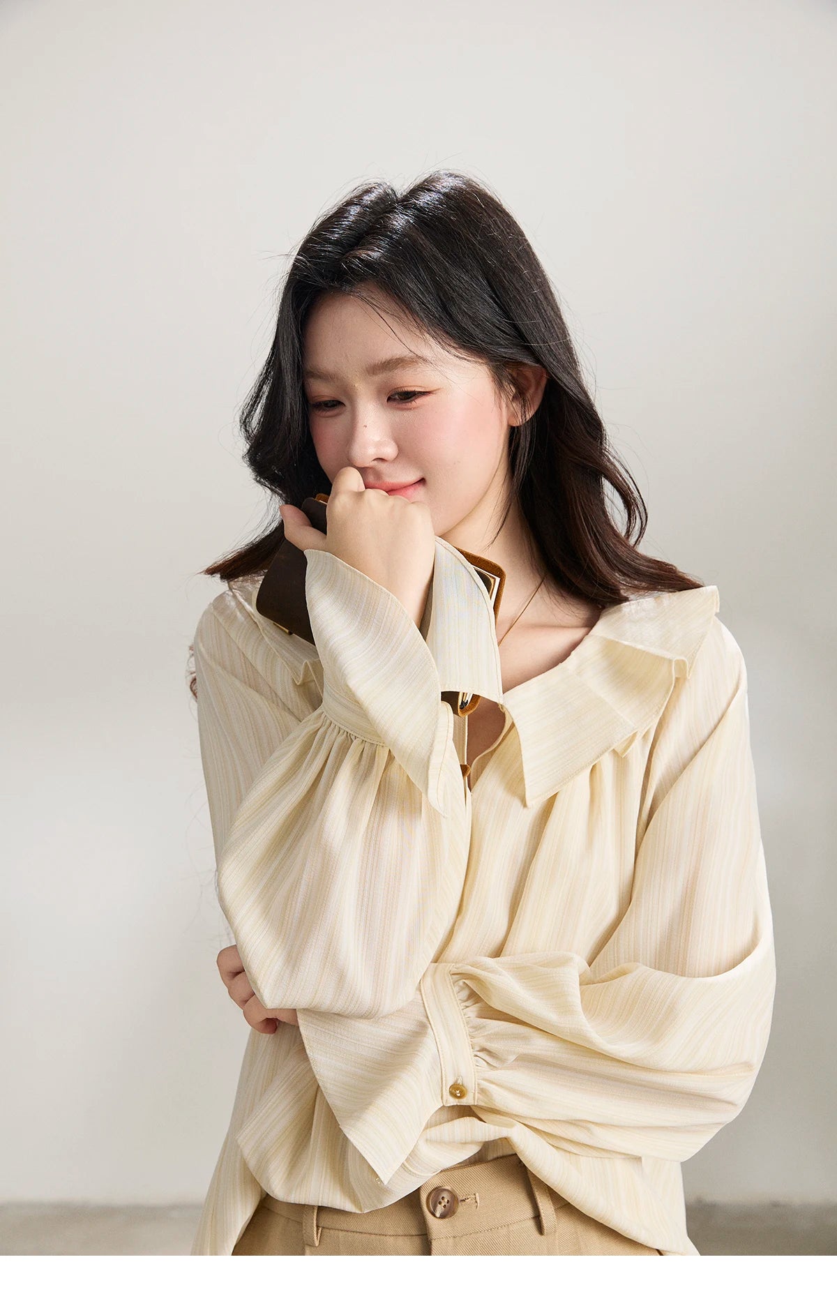 MISHOW Ruffled Collar Striped Shirt Flare Sleeve MXF13C2438