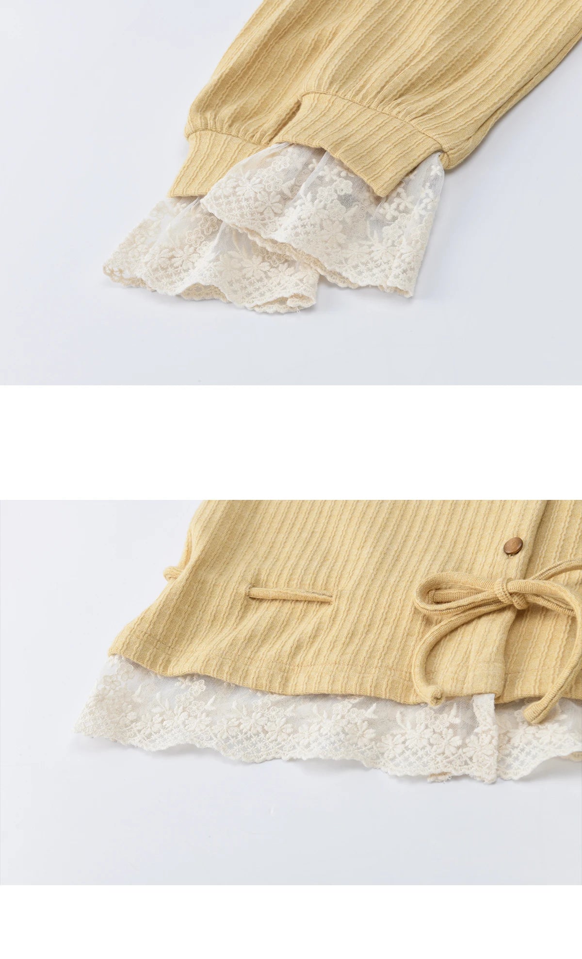 Mishow Yellow Ribbed Lace Trim Drawstring Cardigan MXF11Z2919