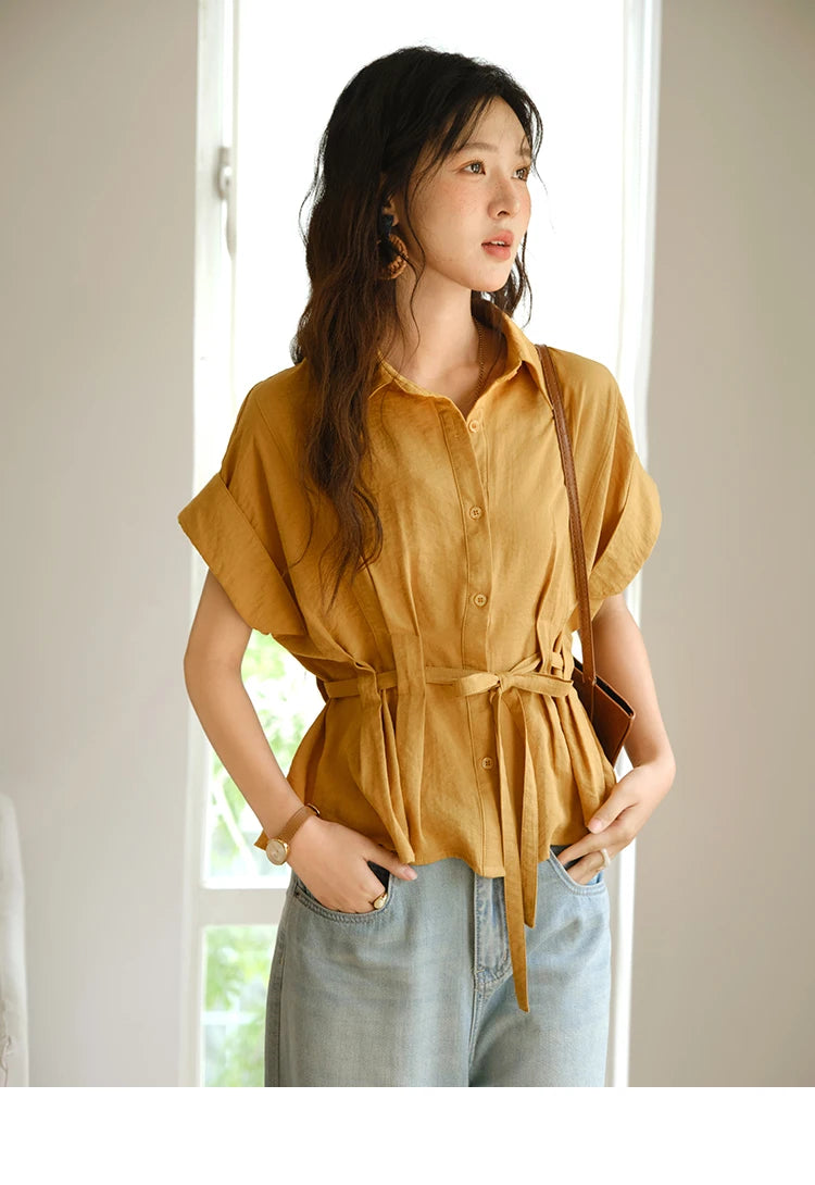 MISHOW Orange Lace Up Button Shirt Turn-Down Collar MXE37C0809