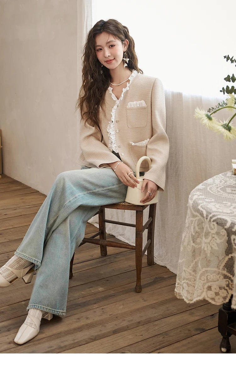 Mishow French Fragrant Collar Coat & Split Back Skirt Set MXD12W0274