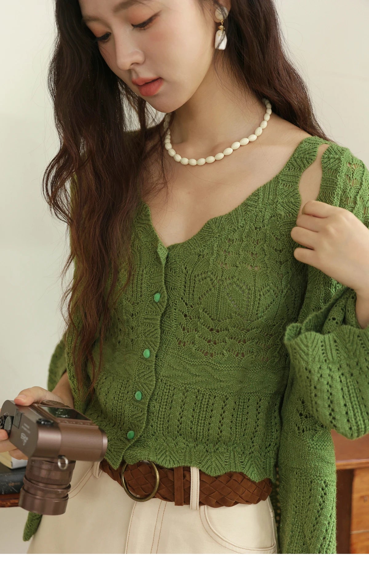 Mishow Flared Sleeve Lace-Up Cardigan & Camisole Set MXE42T0717