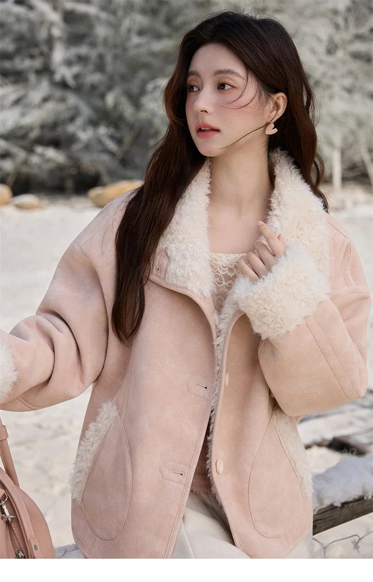MISHOW Double Sided Lamb Wool Coat Lapel Pockets MXE91W1015