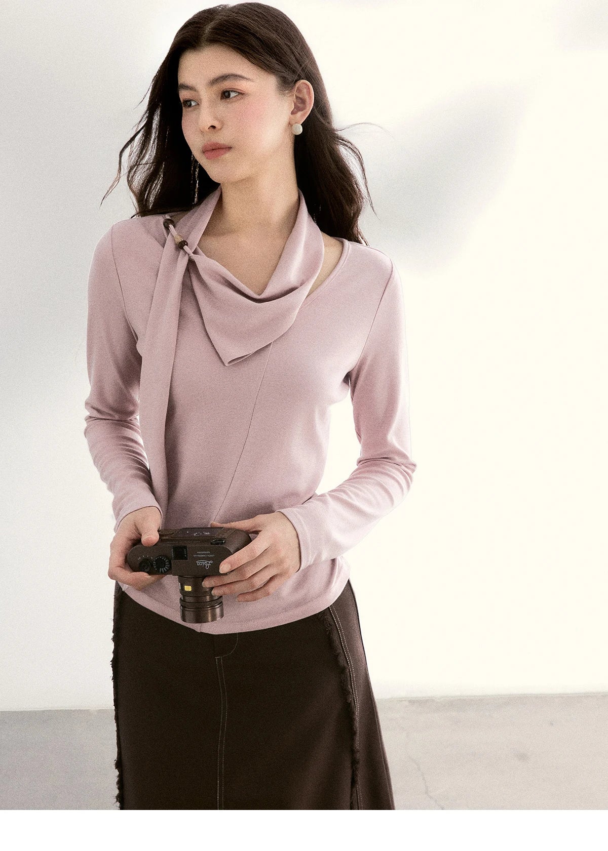 Mishow Pink Scarf Neck Color Collision Bead Top MXF108Z1025