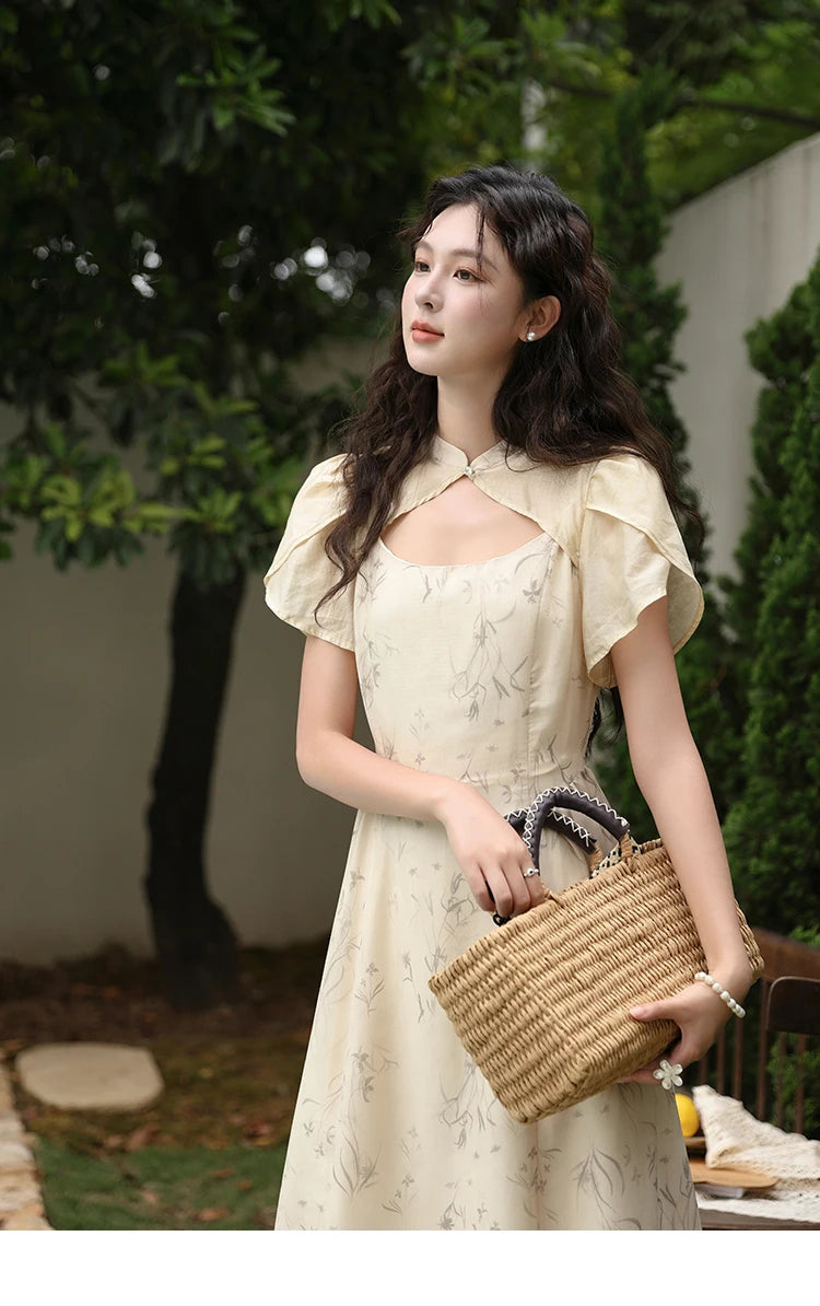 Mishow Cheongsam Floral Hollow Out Chiffon Dress MXD23L1799