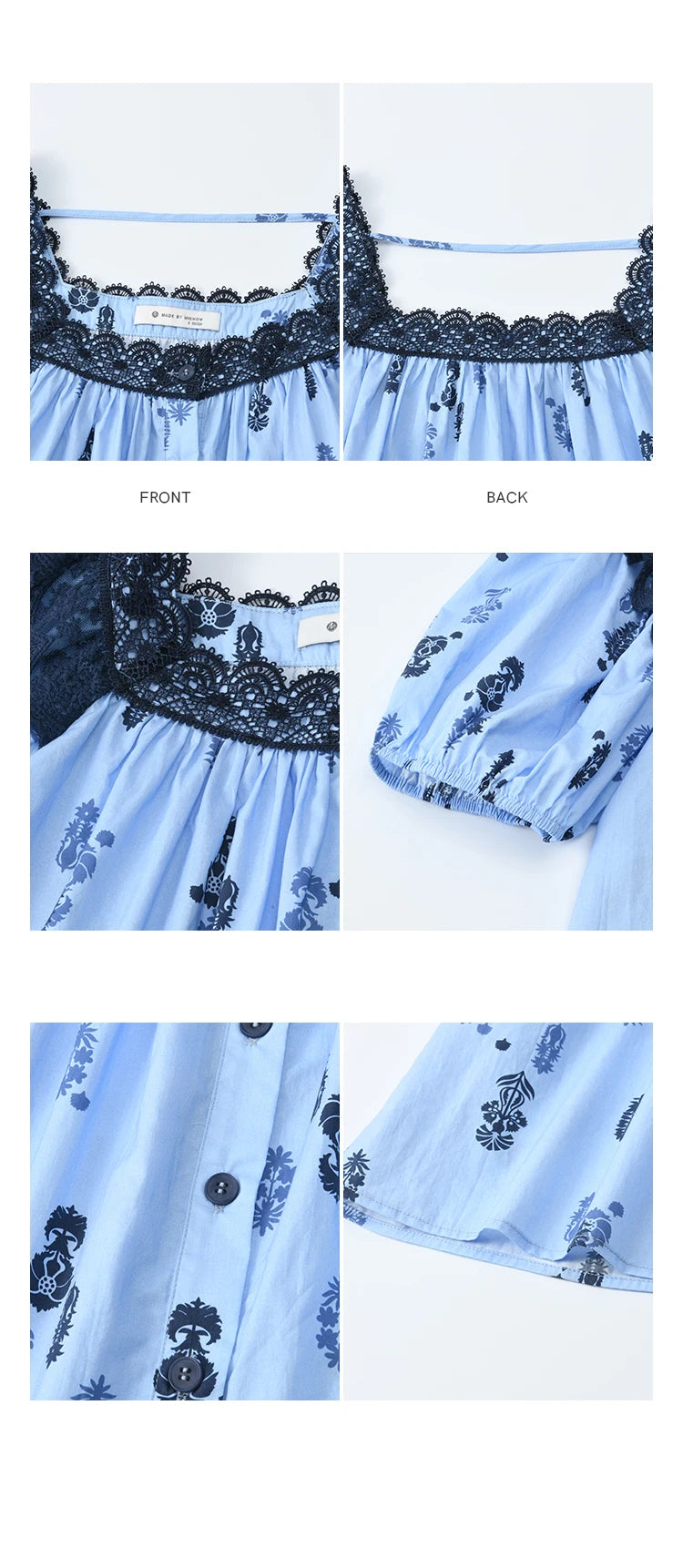 MISHOW Print Cotton Shirt Puff Sleeve Lace Splicing MXE35X1842