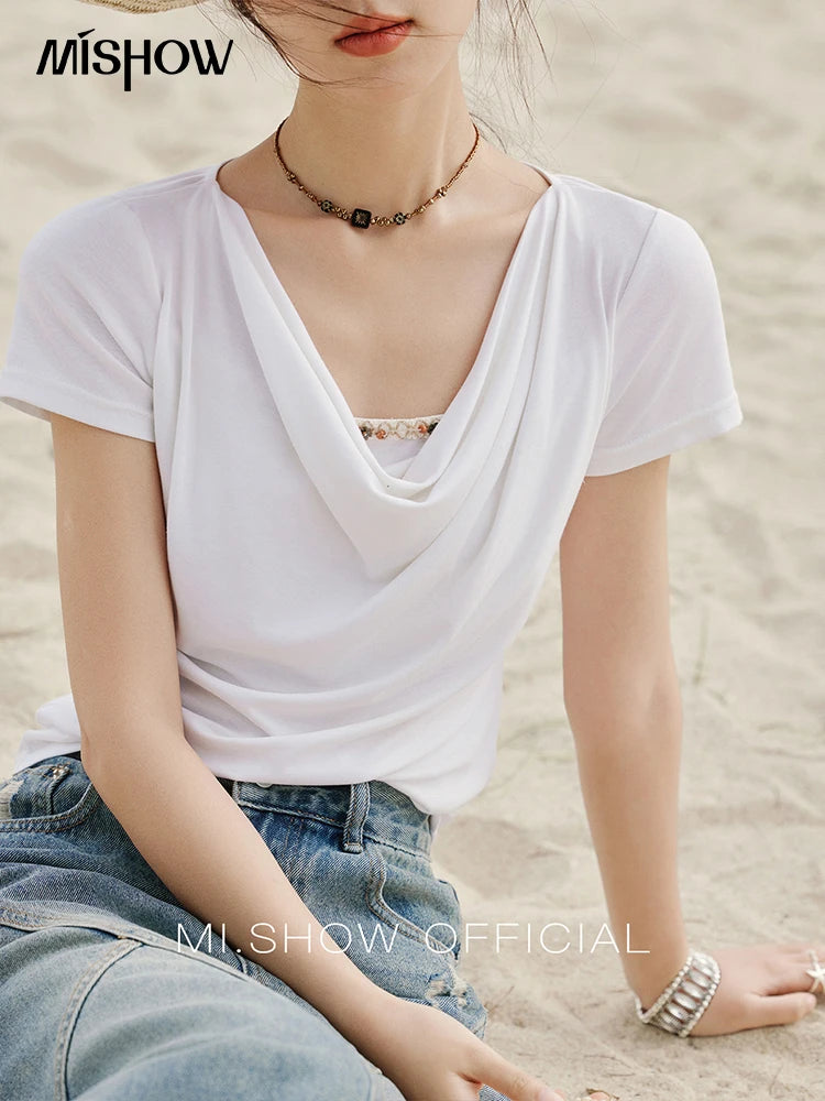 Mishow Swing Collar Shell Ribbon Tee MXE33T0524