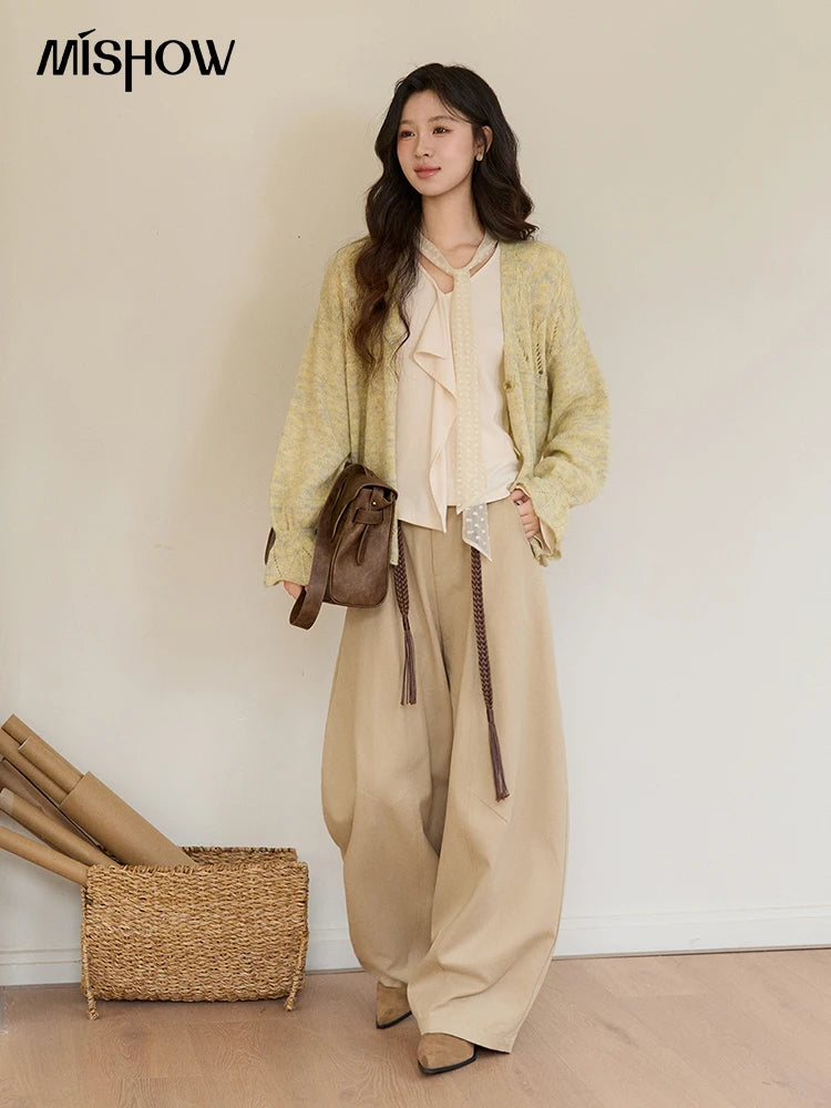 Mishow Marled Yellow Mohair Flare Sleeve Cardigan MXF108Z1021