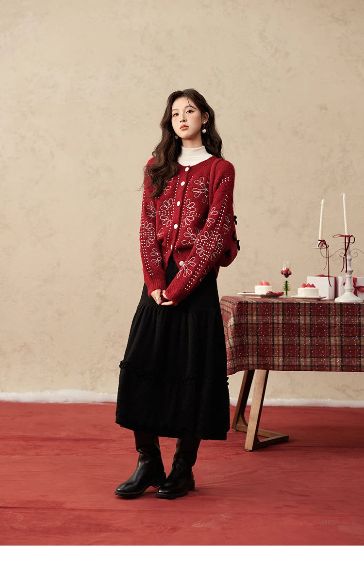 MISHOW Splicing Knitted Skirt Lace Loose Pleated Long MXD59B0632
