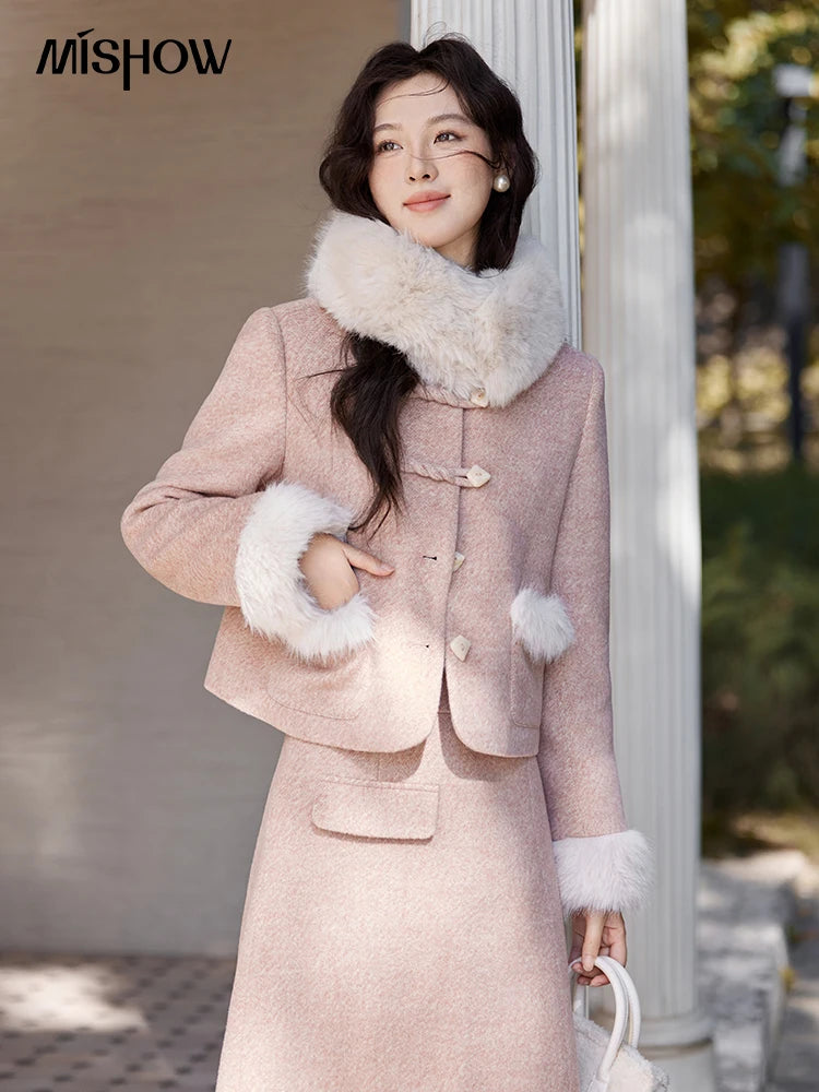 Mishow New Chinese Tweed Coat & Midi Skirt Set MXD54W0583