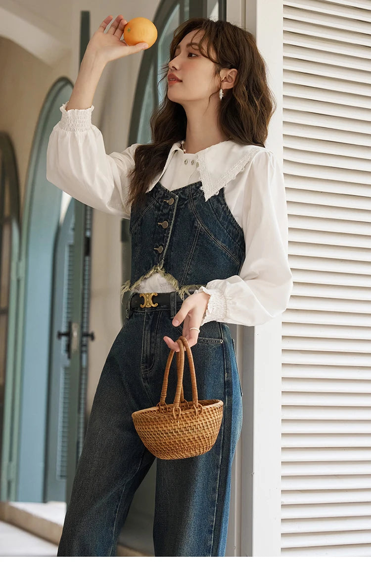Mishow American Retro Denim Suspender Tank Top MXD12D0025