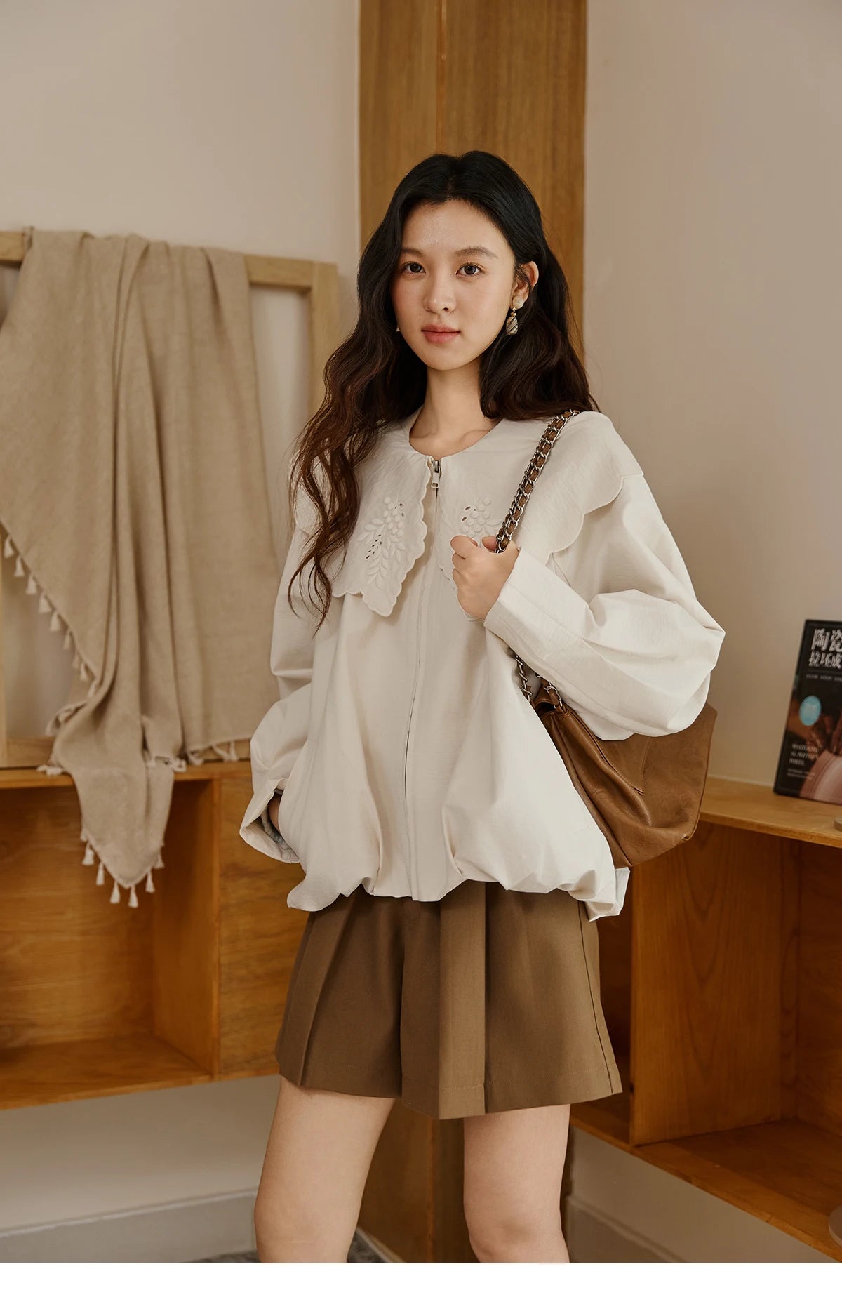 MISHOW Wheat Sprout Embroidery Coat Doll Collar Hem Folded Zipper MXE45W0860