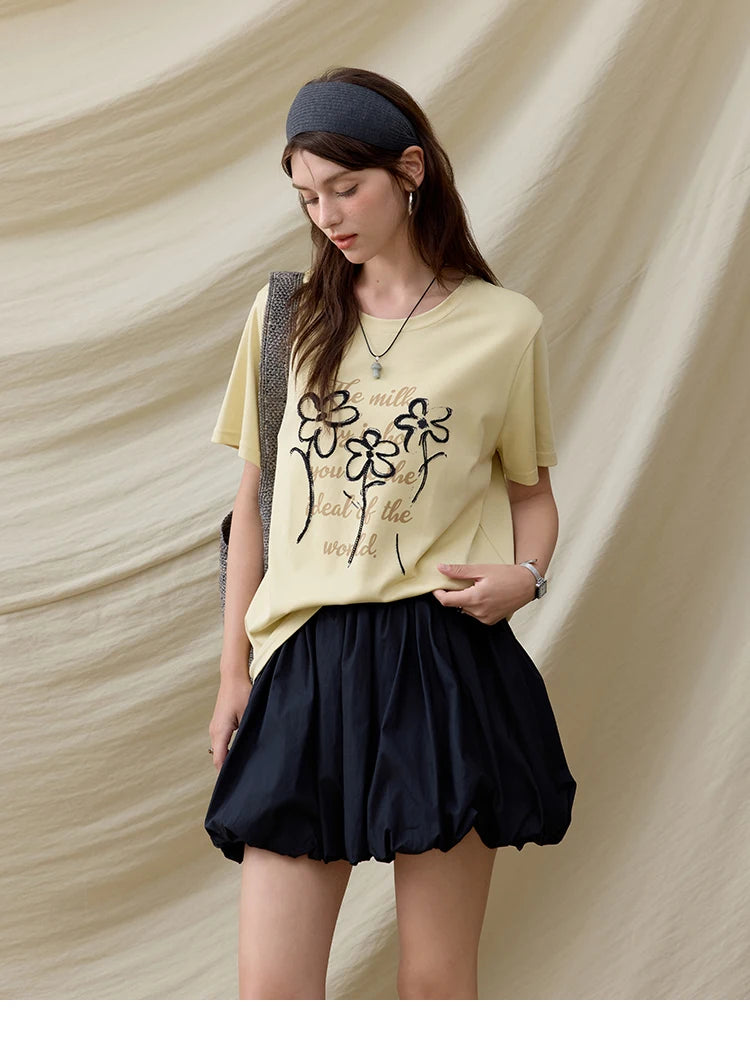 Mishow Embroidered Flower Round Neck Tee MXE33T0498